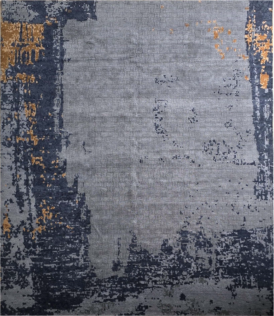 Handmade Modern Grey–Charcoal–Gold Rug | NZ Wool & Bamboo Silk |