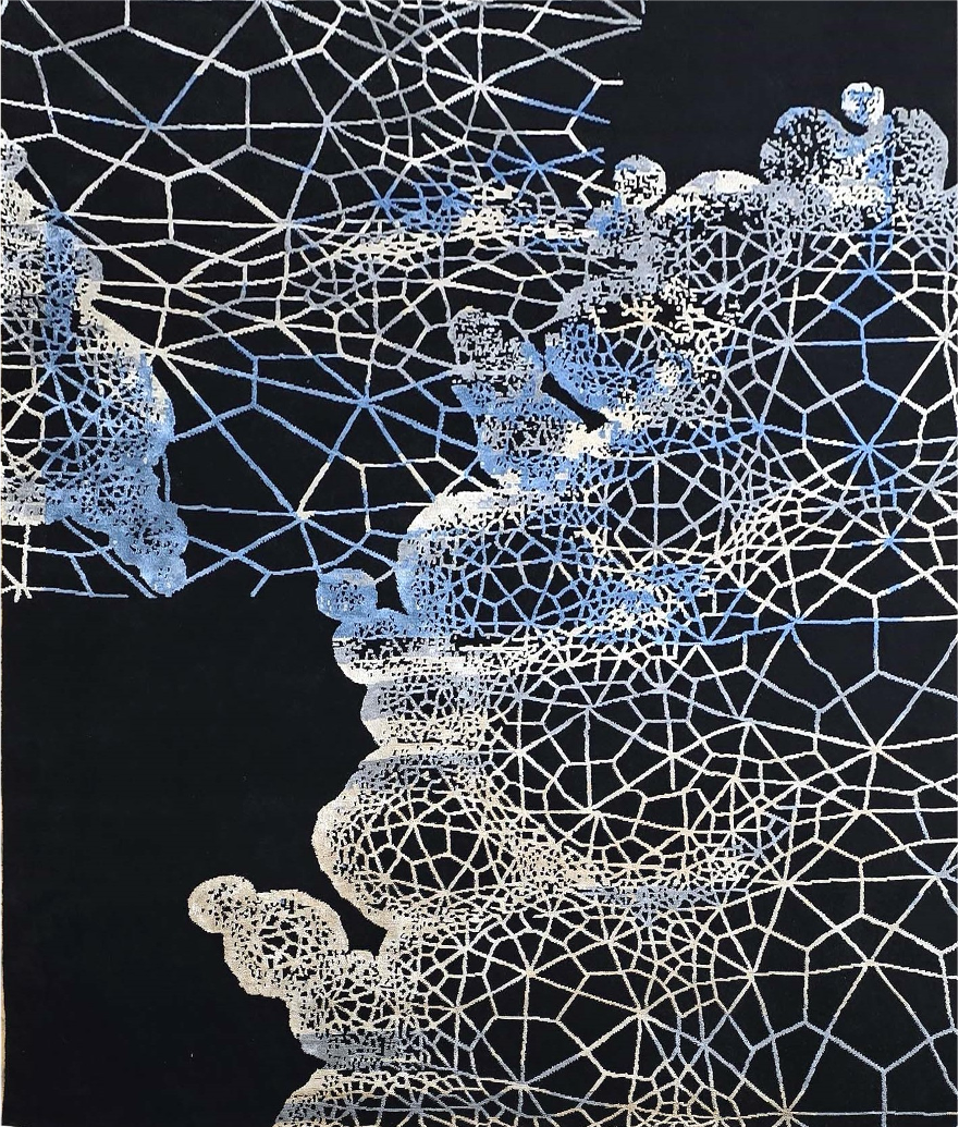 Handmade Modern Black ,Grey and  Blue  Rug | NZ Wool & Bamboo Silk |