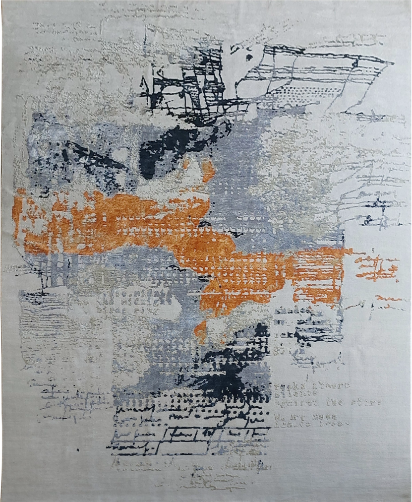 Handmade Modern Abstract Rug – Black & Gold | Semi Wool & Bamboo Silk