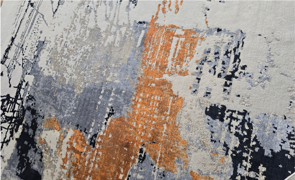 Handmade Modern Abstract Rug – Black & Gold | Semi Wool & Bamboo Silk