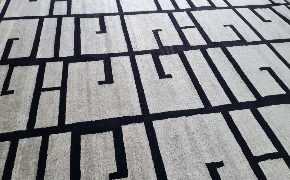Handmade Modern Black & Silver Rug | NZ Wool with Bamboo Silk |  9×12