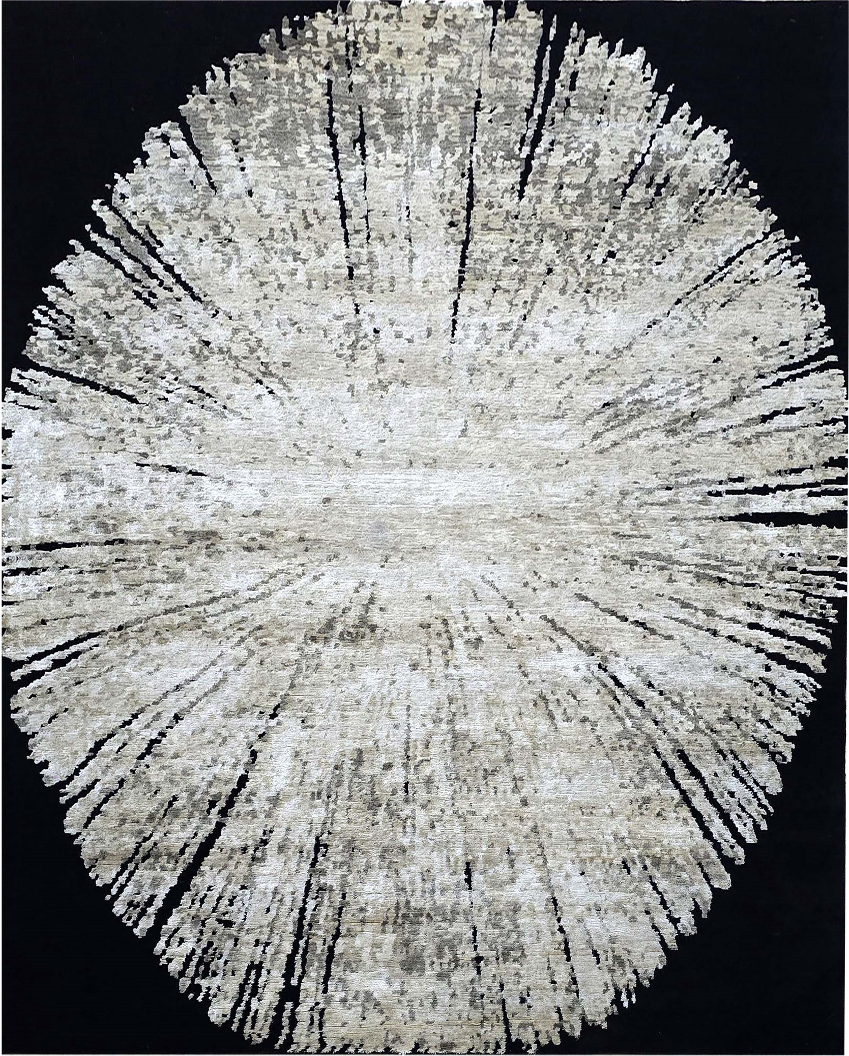 Handmade Modern Abstract Rug – Black & Gold | Semi Wool & Bamboo Silk