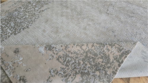 Handmade Modern Beige & Silver Rug | Semi Wool & Bamboo Silk