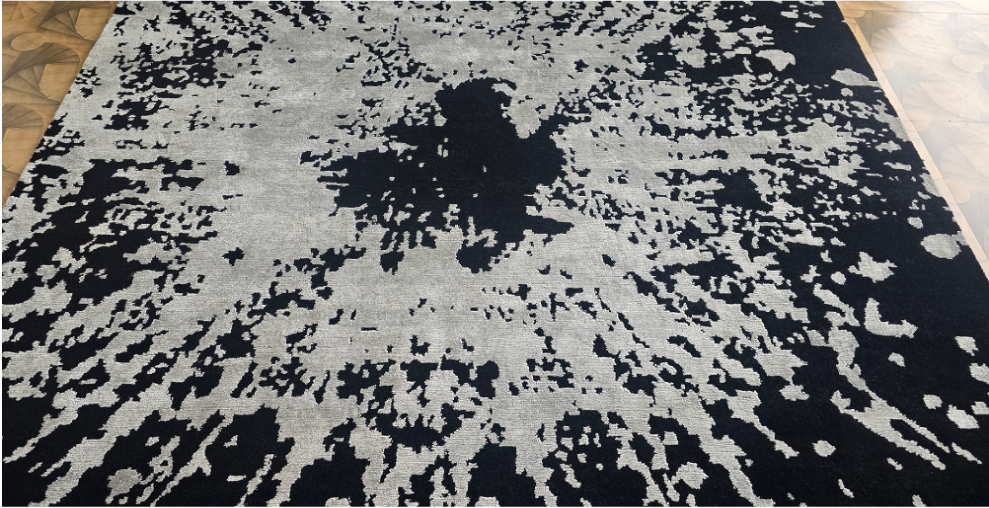 Handmade Modern Black & Silver Rug | NZ Wool with Bamboo Silk | FHWR-276 (8×10, 9×12, 10×14, 12×14)