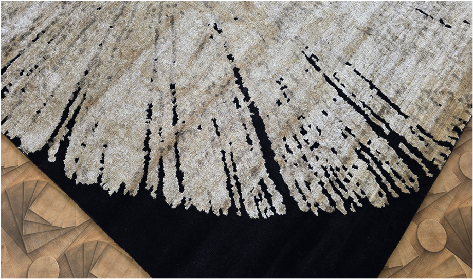 Handmade Modern Abstract Rug – Black & Gold | Semi Wool & Bamboo Silk