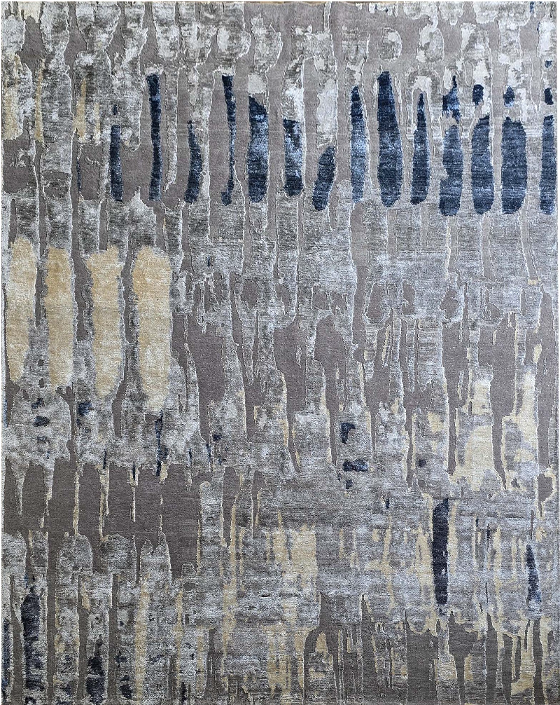 Handmade Modern Grey–Silver–Blue Rug | NZ Wool & Bamboo Silk |