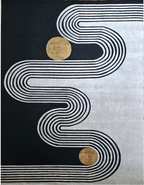 Handmade Modern Geometric Rug – Grey, Silver & Blue | Semi Wool with Tensile Silk