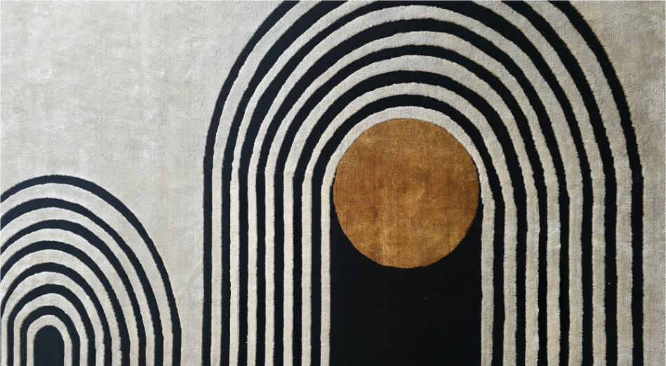 Handmade Modern Geometric Rug – Grey, Silver & Blue | Semi Wool with Tensile Silk