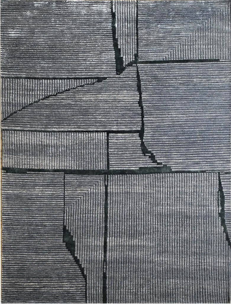 Handmade Modern Textured Rug – Grey & Silver | NZ Wool with Bamboo Silk