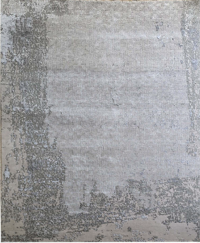 Handmade Modern Beige & Silver Rug | Semi Wool & Bamboo Silk